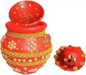 Laxmi Air Inflatable Karwa Chauth Handmade Mitti Clay Karwa |-1 Kalash - 1 Diya Earthenware Kalash